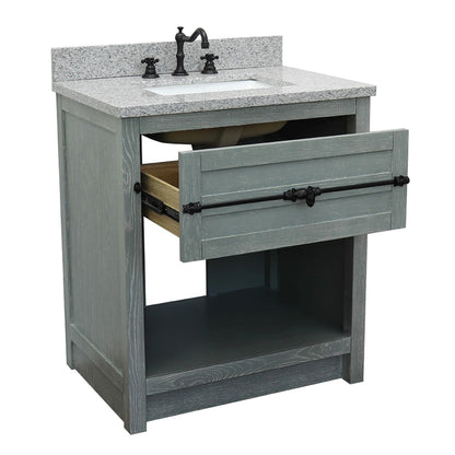 31" Single vanity in Gray Ash finish with Gray granite top and rectangle sink