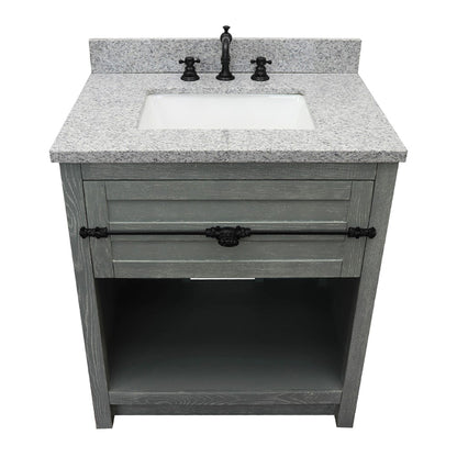 31" Single vanity in Gray Ash finish with Gray granite top and rectangle sink