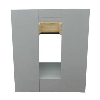 31" Single vanity in Gray Ash finish with White engineered stone top and oval sink