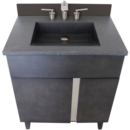 31" Single Vanity in Silvery Brown Finish with Black Concrete Top and Rectangle Sink