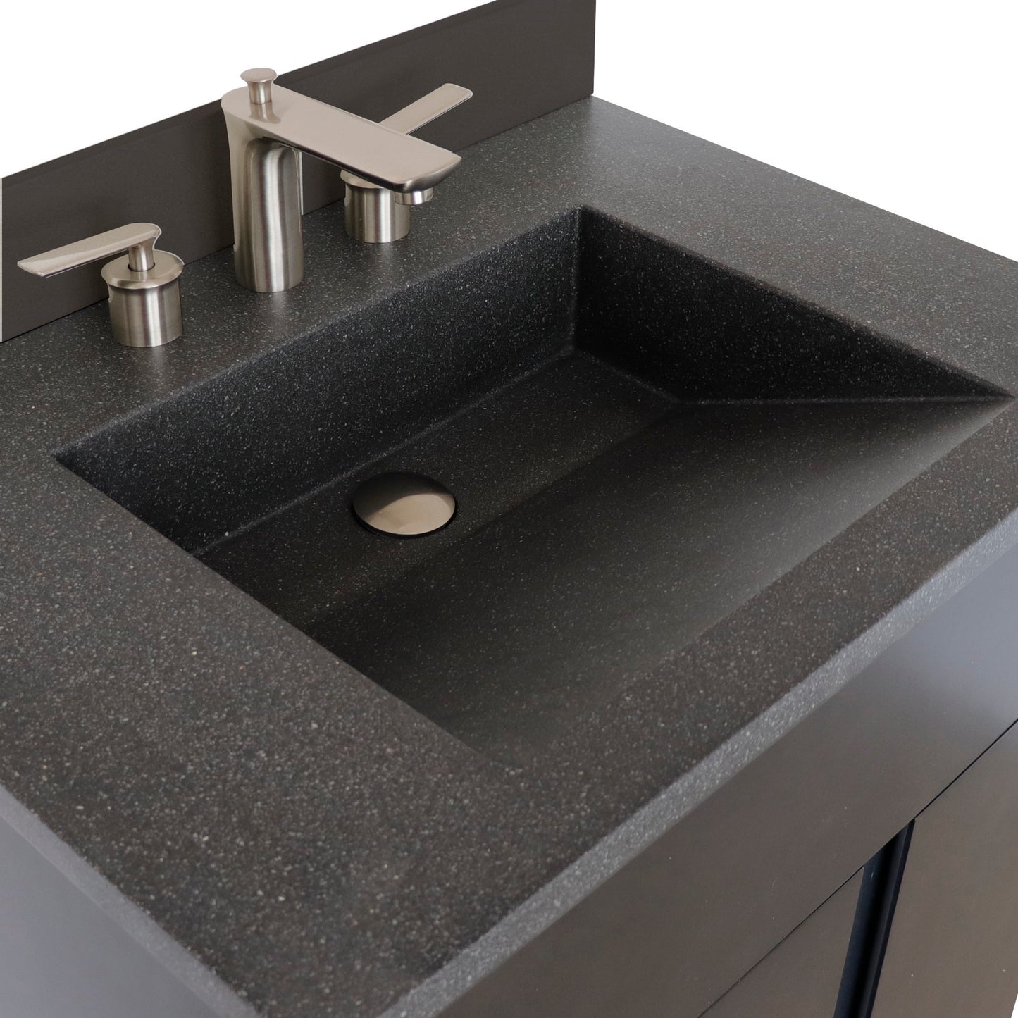 31" Single Vanity in Silvery Brown Finish with Black Concrete Top and Rectangle Sink