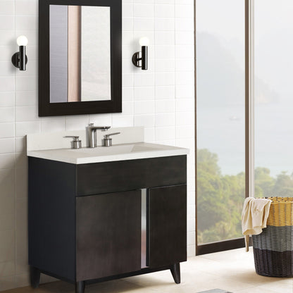 31" Single Vanity in Silvery Brown Finish with White Concrete Top and Oval Sink