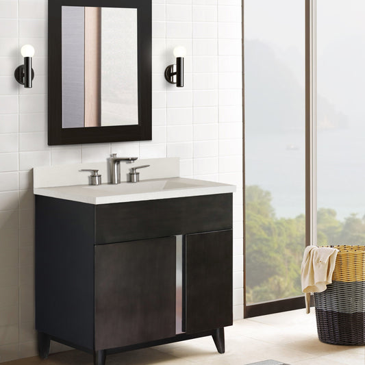 31" Single Vanity in Silvery Brown Finish with White Concrete Top and Oval Sink