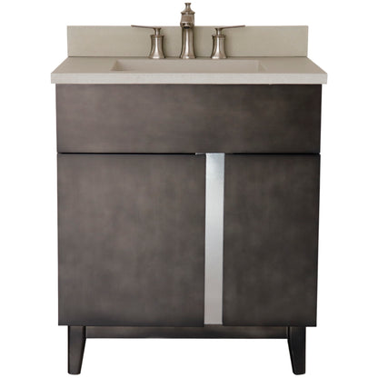 31" Single Vanity in Silvery Brown Finish with White Concrete Top and Oval Sink
