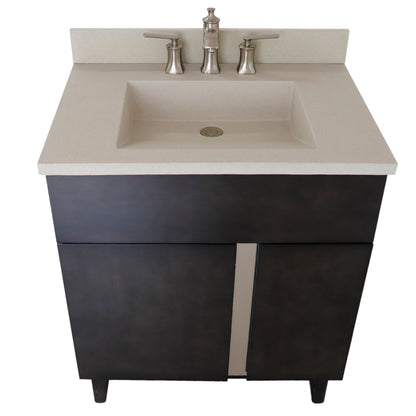 31" Single Vanity in Silvery Brown Finish with White Concrete Top and Oval Sink