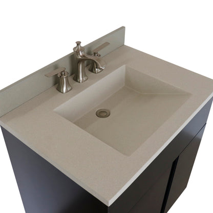 31" Single Vanity in Silvery Brown Finish with White Concrete Top and Oval Sink
