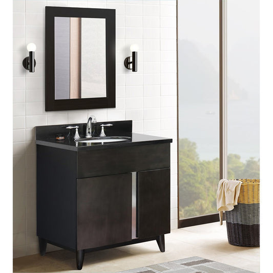 31" Single vanity in Silvery Brown finish with Black Galaxy top and oval sink