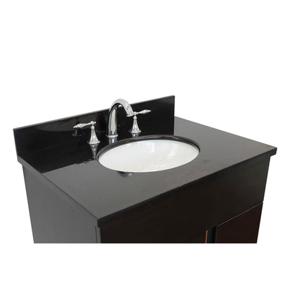 31" Single vanity in Silvery Brown finish with Black Galaxy top and oval sink