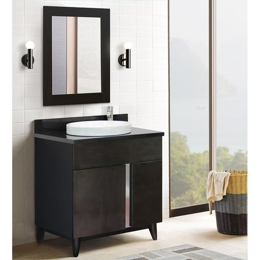 31" Single vanity in Silvery Brown finish with Black Galaxy top and round sink
