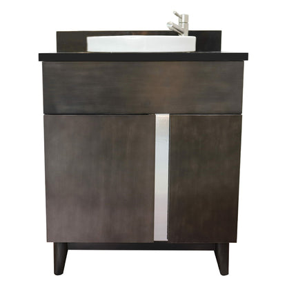 31" Single vanity in Silvery Brown finish with Black Galaxy top and round sink
