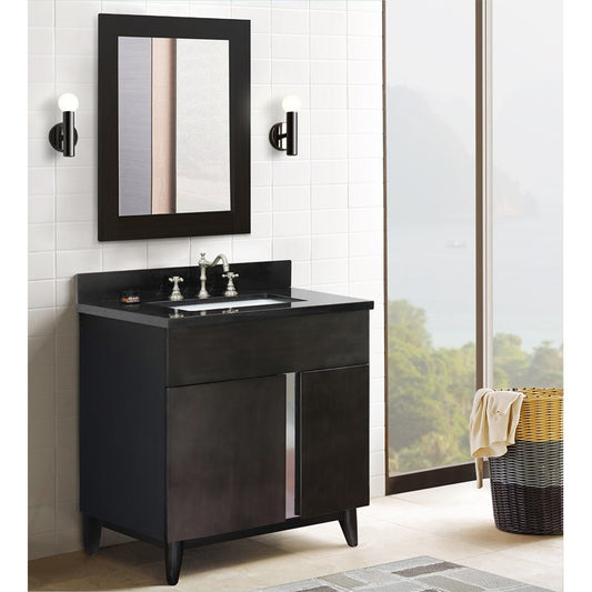 31" Single vanity in Silvery Brown finish with Black Galaxy top and rectangle sink