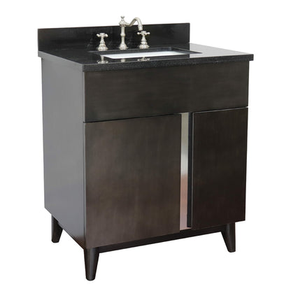 31" Single vanity in Silvery Brown finish with Black Galaxy top and rectangle sink