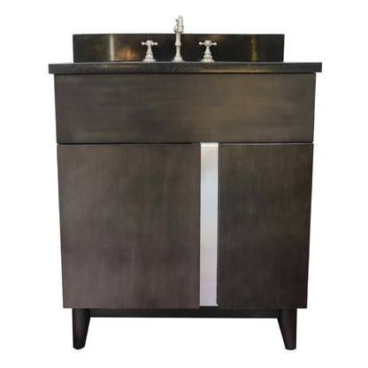 31" Single vanity in Silvery Brown finish with Black Galaxy top and rectangle sink