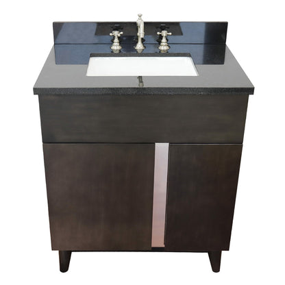 31" Single vanity in Silvery Brown finish with Black Galaxy top and rectangle sink
