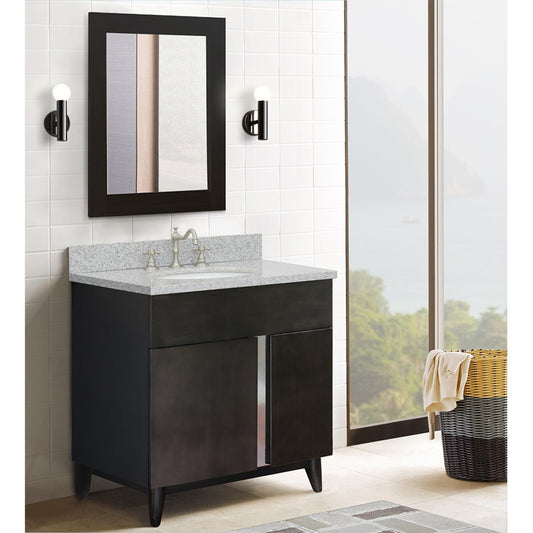 31" Single vanity in Silvery Brown finish with Gray granite top and oval sink