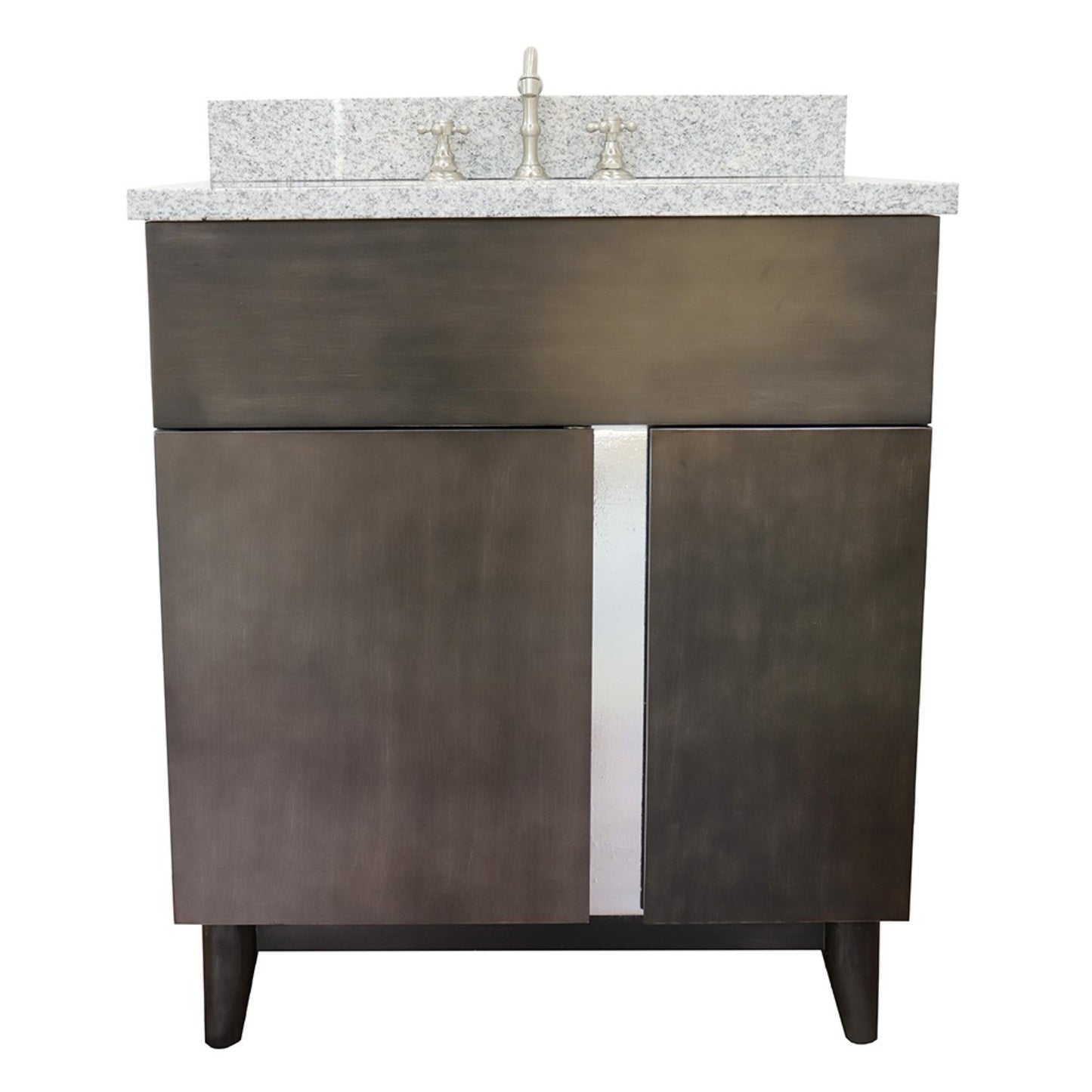 31" Single vanity in Silvery Brown finish with Gray granite top and oval sink