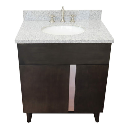 31" Single vanity in Silvery Brown finish with Gray granite top and oval sink