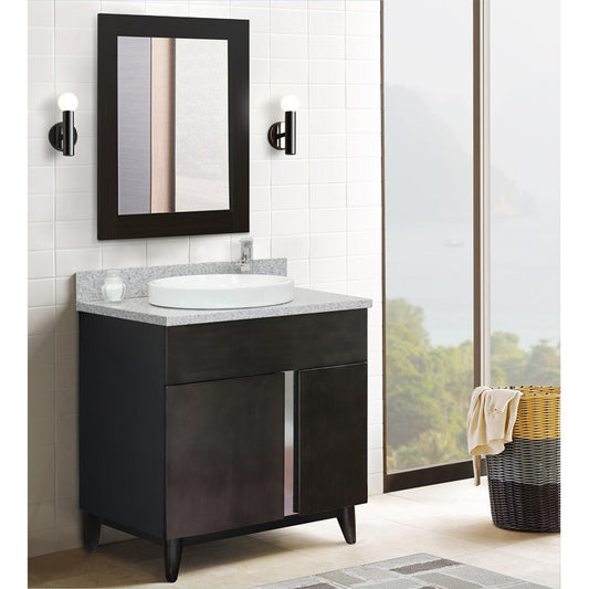 31" Single vanity in Silvery Brown finish with Gray granite top and round sink
