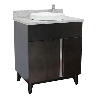 31" Single vanity in Silvery Brown finish with Gray granite top and round sink