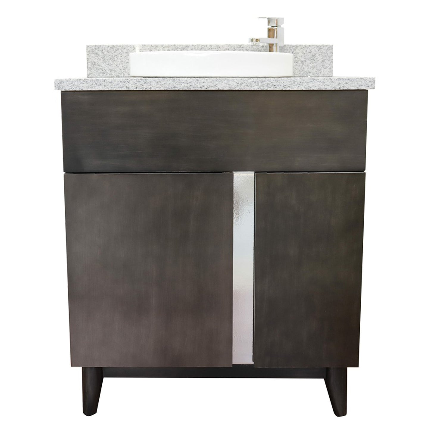 31" Single vanity in Silvery Brown finish with Gray granite top and round sink