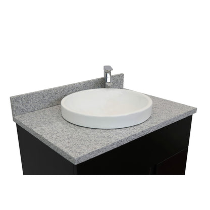 31" Single vanity in Silvery Brown finish with Gray granite top and round sink