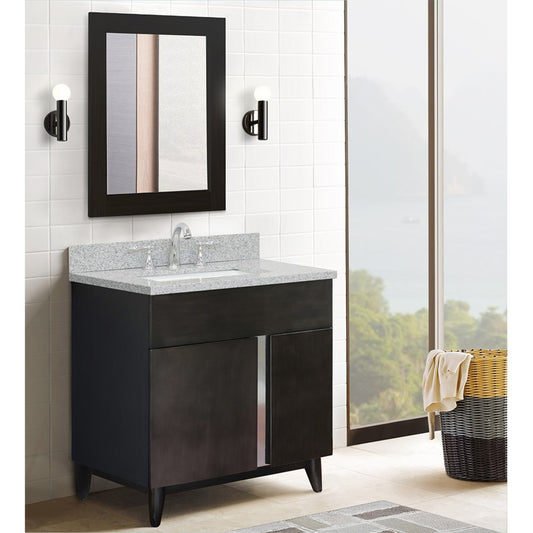31" Single vanity in Silvery Brown finish with Gray granite top and rectangle sink