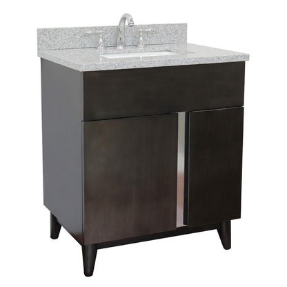 31" Single vanity in Silvery Brown finish with Gray granite top and rectangle sink