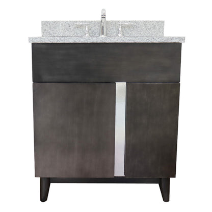 31" Single vanity in Silvery Brown finish with Gray granite top and rectangle sink