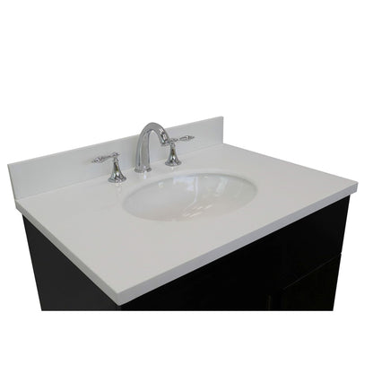31" Single vanity in Silvery Brown finish with White engineered stone top and oval sink