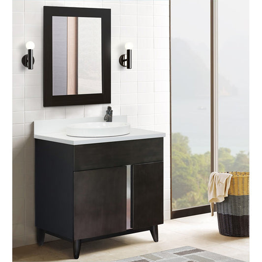 31" Single vanity in Silvery Brown finish with White engineered stone top and round sink
