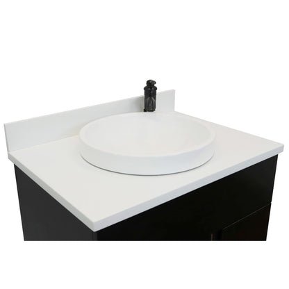 31" Single vanity in Silvery Brown finish with White engineered stone top and round sink