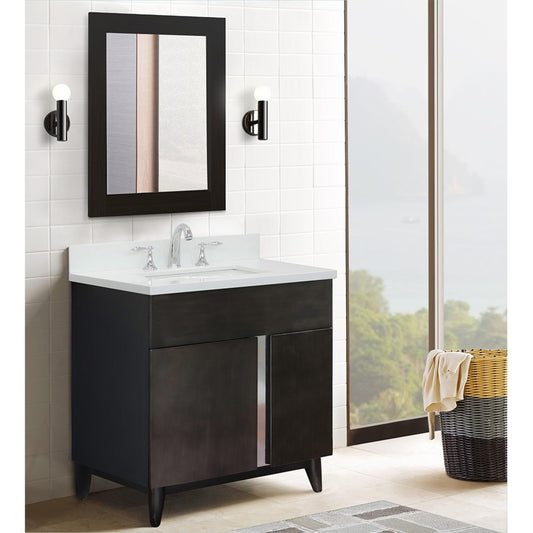 31" Single vanity in Silvery Brown finish with White engineered stone top and rectangle sink