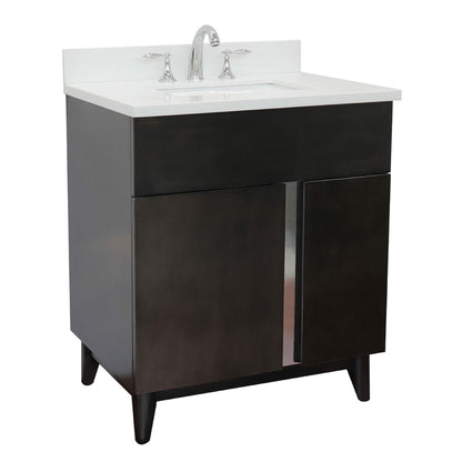 31" Single vanity in Silvery Brown finish with White engineered stone top and rectangle sink