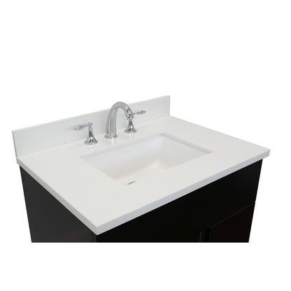 31" Single vanity in Silvery Brown finish with White engineered stone top and rectangle sink