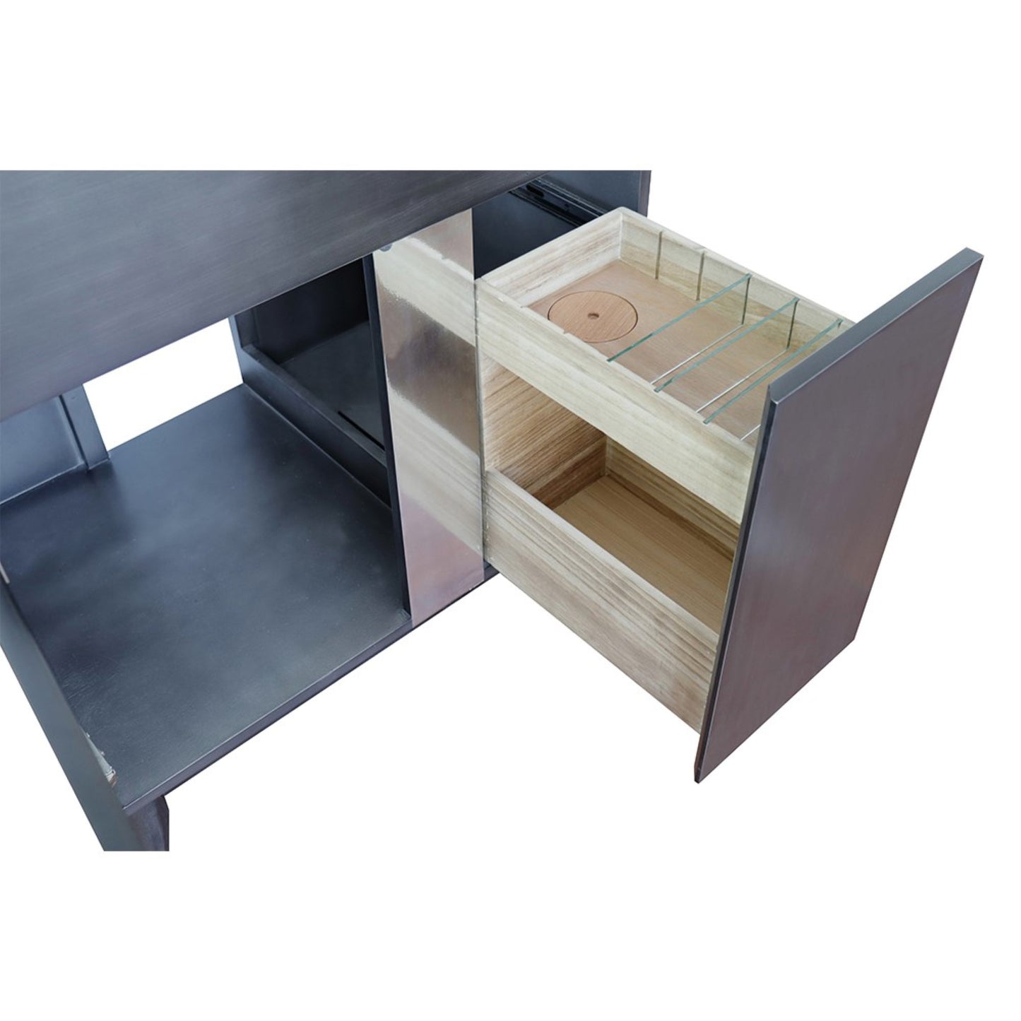 31" Single vanity in Silvery Brown finish with White engineered stone top and rectangle sink