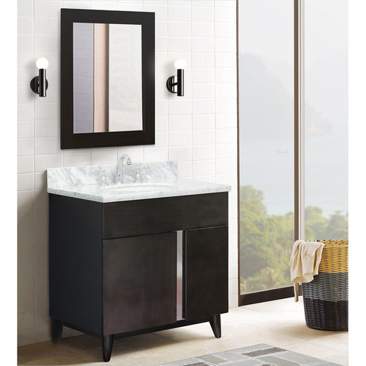 31" Single vanity in Silvery Brown finish with White Carrara top and oval sink
