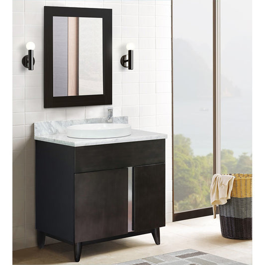 31" Single vanity in Silvery Brown finish with White Carrara top and round sink