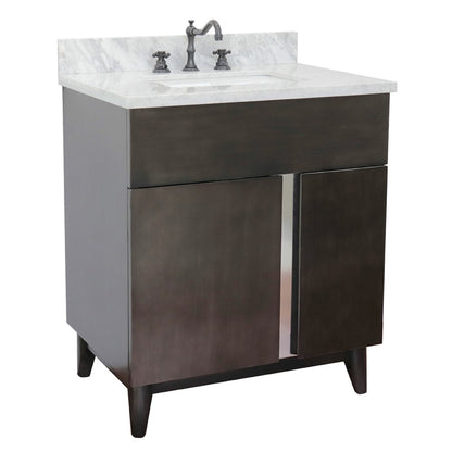 31" Single vanity in Silvery Brown finish with White Carrara top and rectangle sink