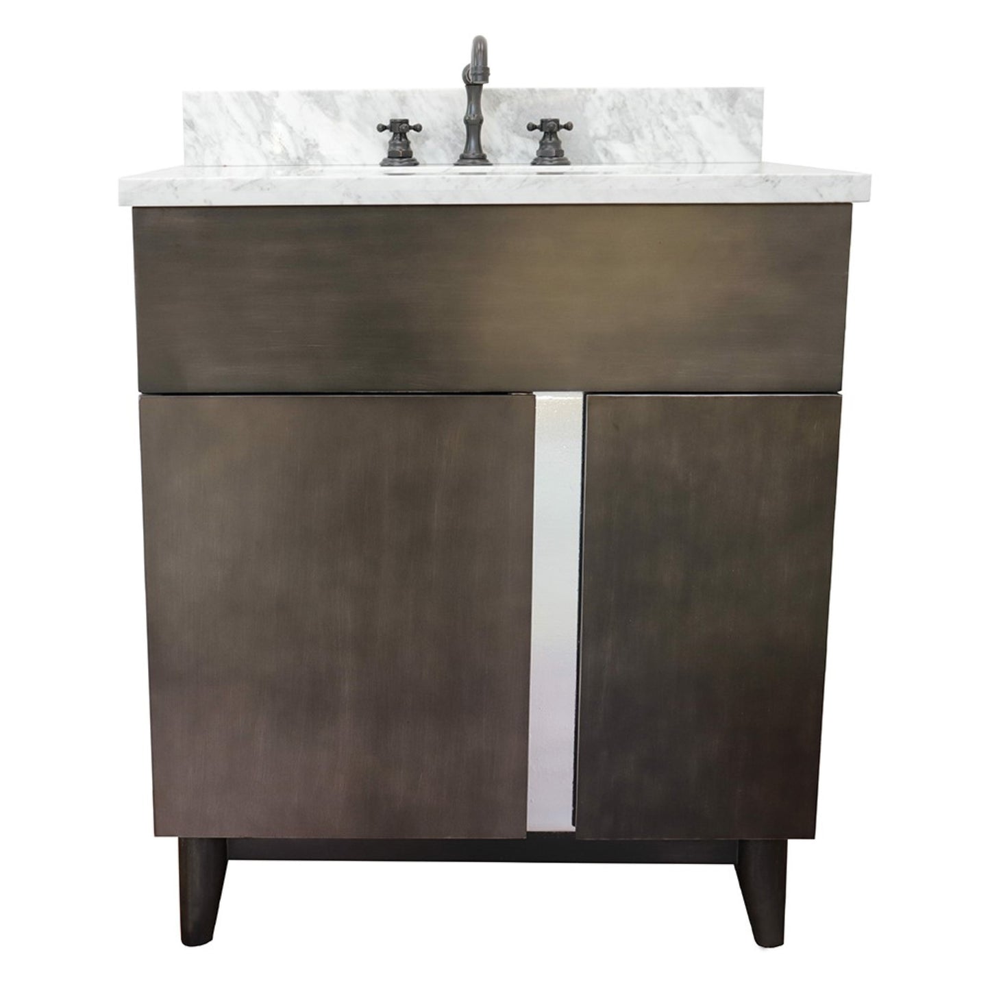31" Single vanity in Silvery Brown finish with White Carrara top and rectangle sink