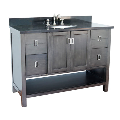 49" Single vanity in Silvery Brown finish with Black Galaxy top and oval sink
