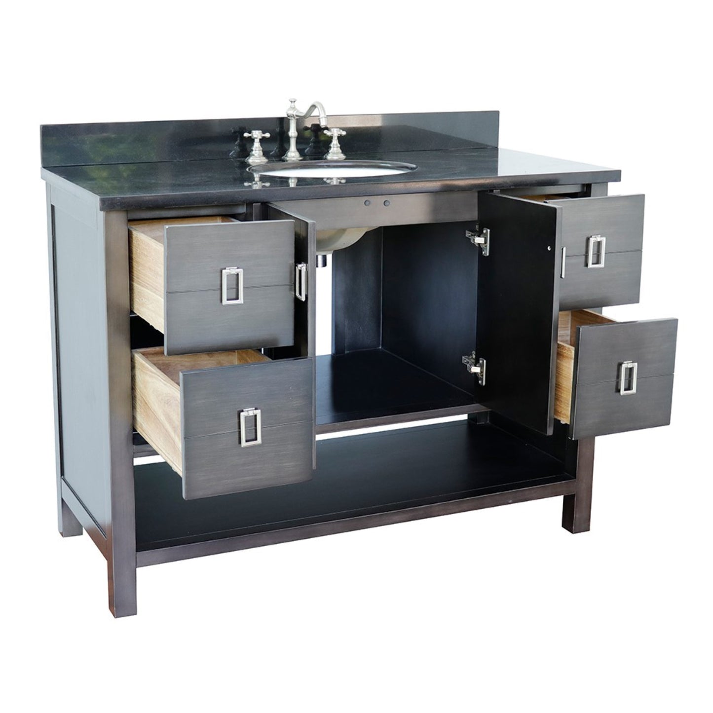49" Single vanity in Silvery Brown finish with Black Galaxy top and oval sink