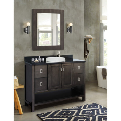 49" Single vanity in Silvery Brown finish with Black Galaxy top and round sink
