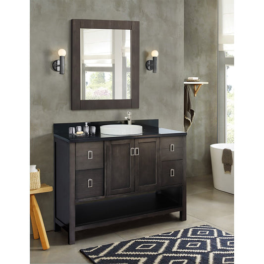 49" Single vanity in Silvery Brown finish with Black Galaxy top and round sink