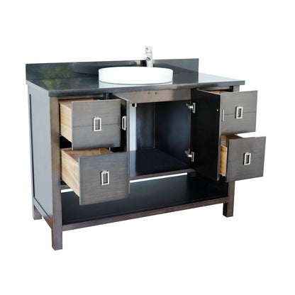 49" Single vanity in Silvery Brown finish with Black Galaxy top and round sink