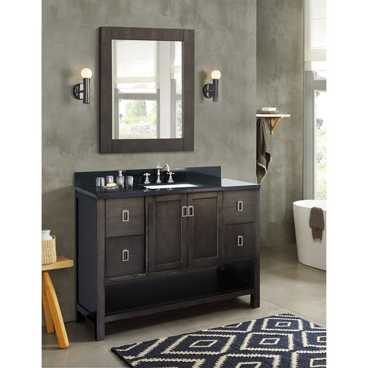 49" Single vanity in Silvery Brown finish with Black Galaxy top and rectangle sink