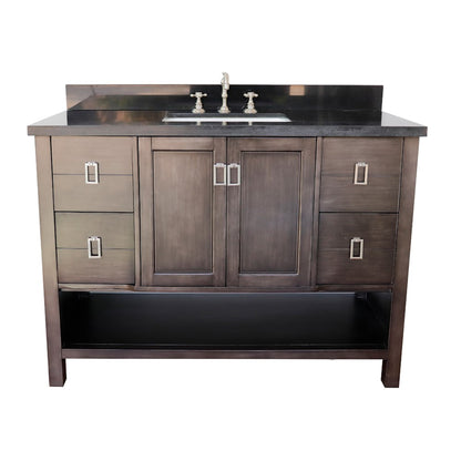 49" Single vanity in Silvery Brown finish with Black Galaxy top and rectangle sink