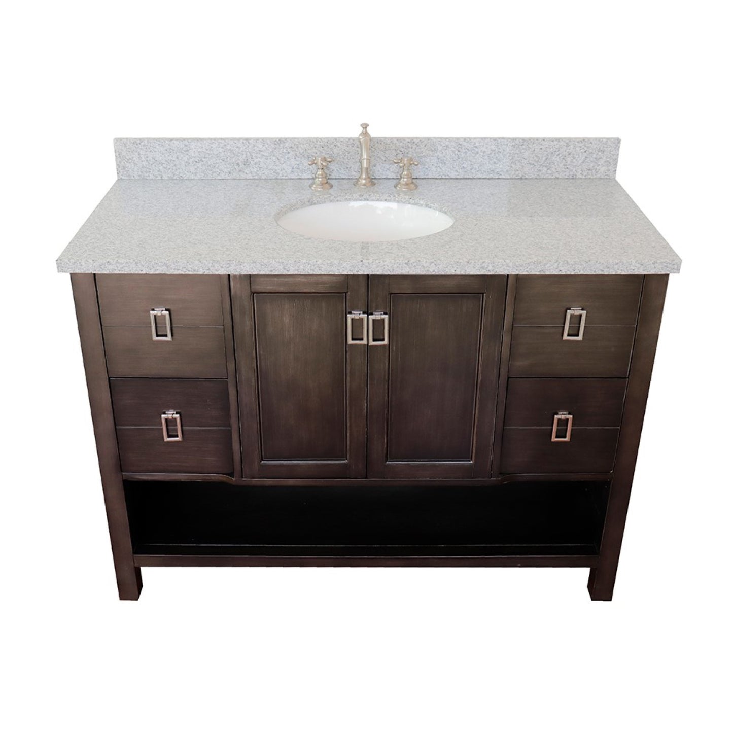 49" Single vanity in Silvery Brown finish with Gray granite top and oval sink