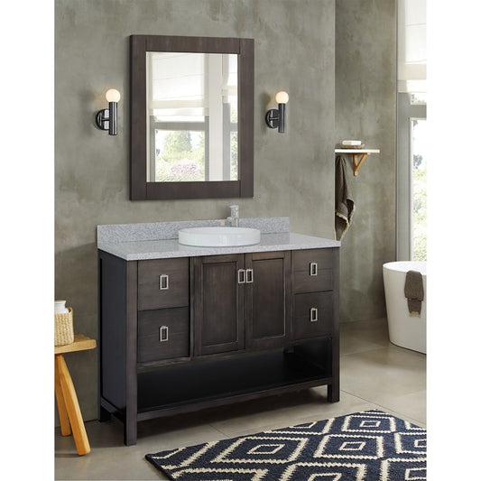 49" Single vanity in Silvery Brown finish with Gray granite top and round sink