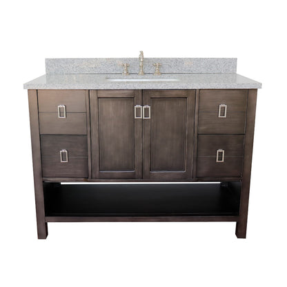49" Single vanity in Silvery Brown finish with Gray granite top and rectangle sink