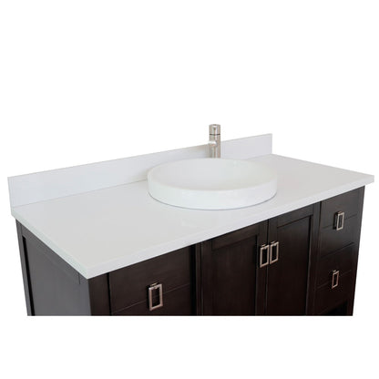 49" Single vanity in Silvery Brown finish with White engineered stone top and round sink